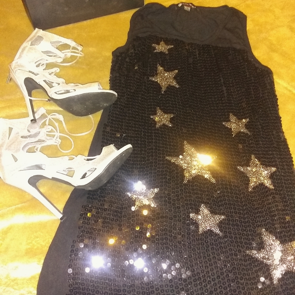 Great for New Years sleeveless star-blinged dress